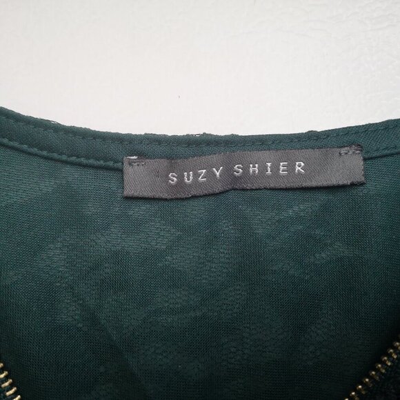 Suzy Shier Ladies Size XS Dark Green Long Sleeves Fitted at Waist Lace Blouse - Picture 3 of 10